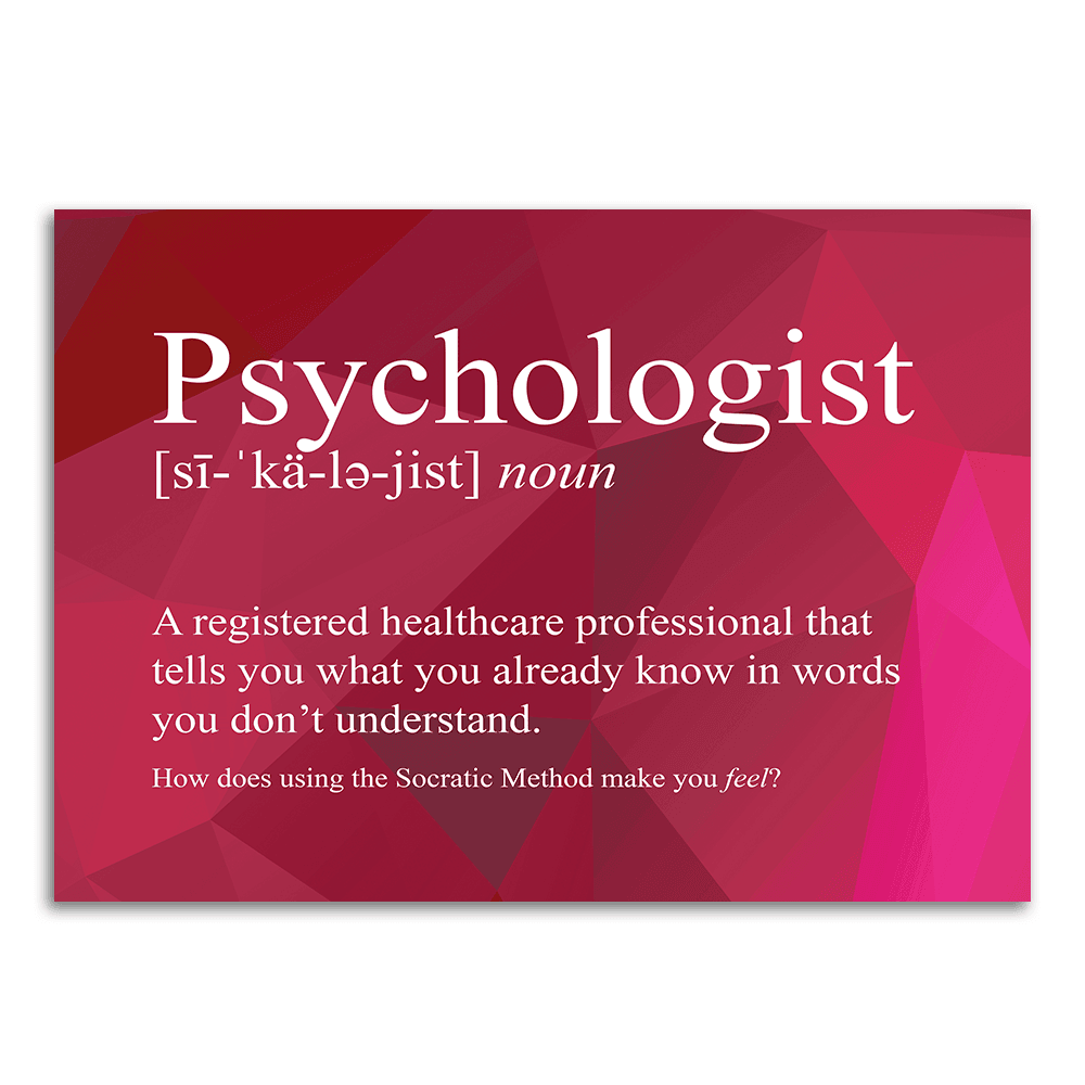 Image of a vinyl sticker that is 3 inch on its longest side with text snarkily defining a psychologist