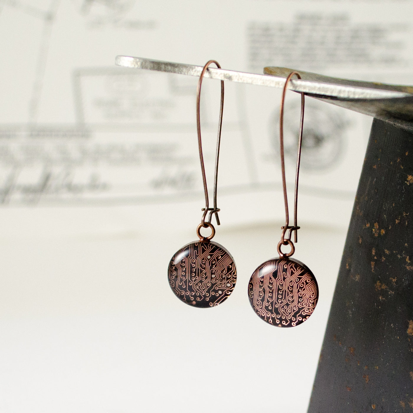 Copper Circuit Board Dangle Earrings