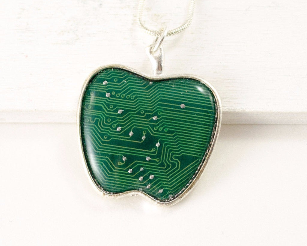 Circuit Board green Apple Necklace