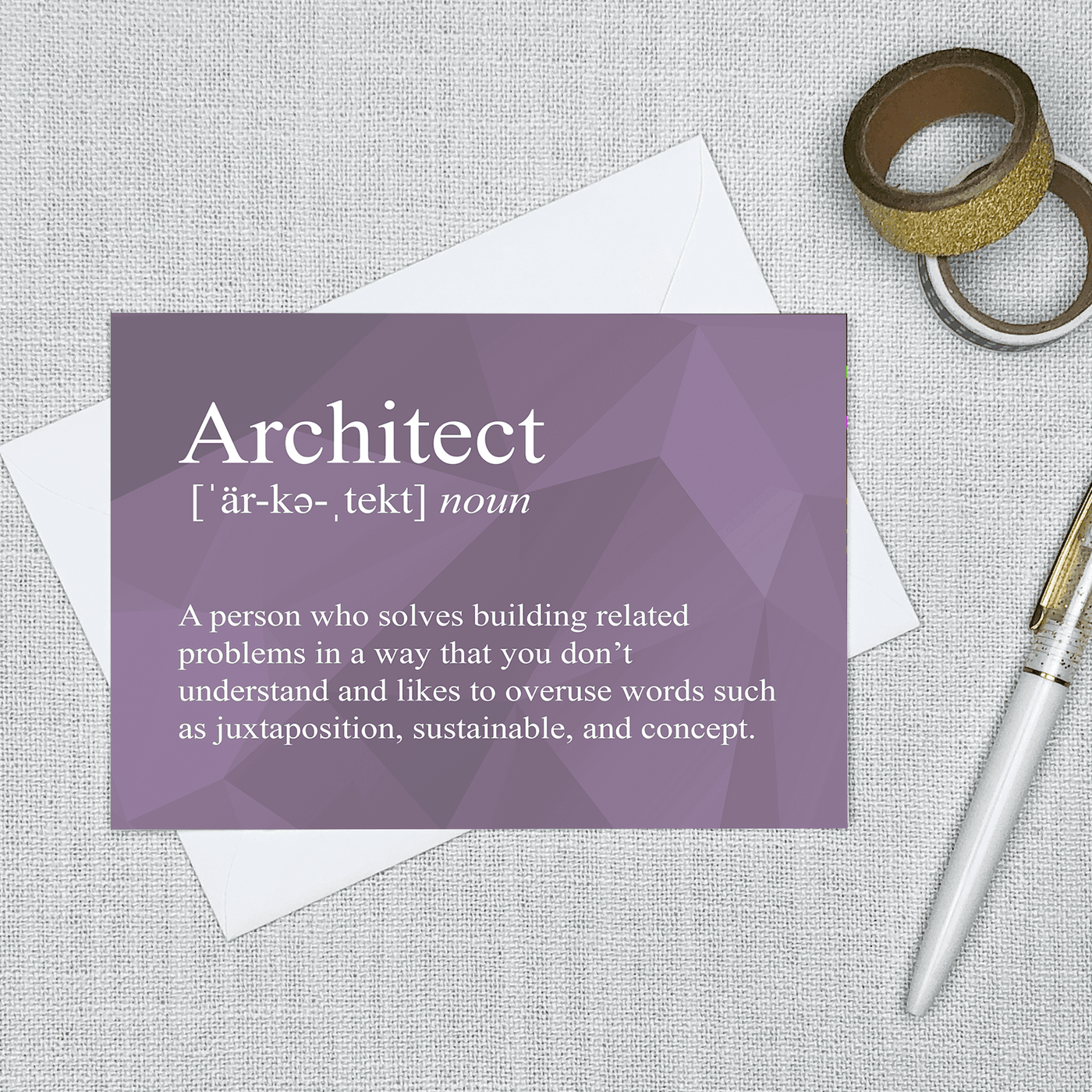Image of a 4.13" x 5.83" greeting card with a snarky Architect Definition
