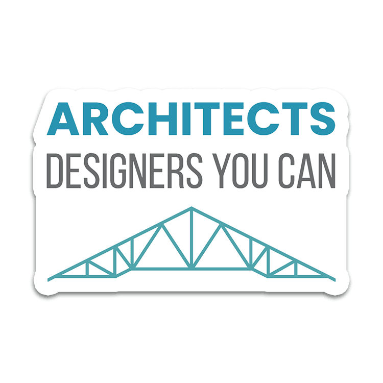 Image of a vinyl sticker that is 3 inch on its longest side with an architecture theme