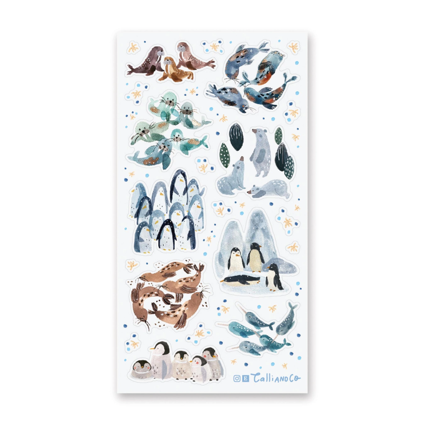 illustrated arctic animals sticker sheet