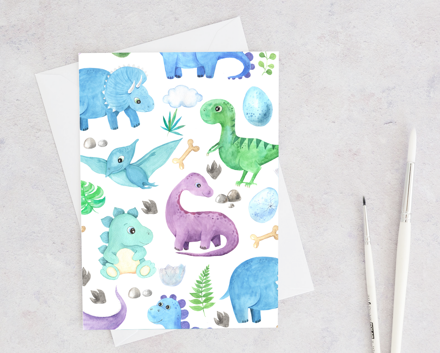 baby dinosaur greeting card illustration