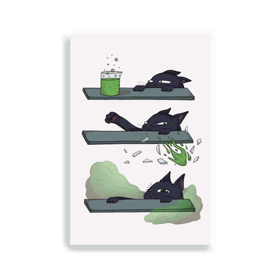 2x3 colorful magnet with image of a cat knocking a beaker off a counter