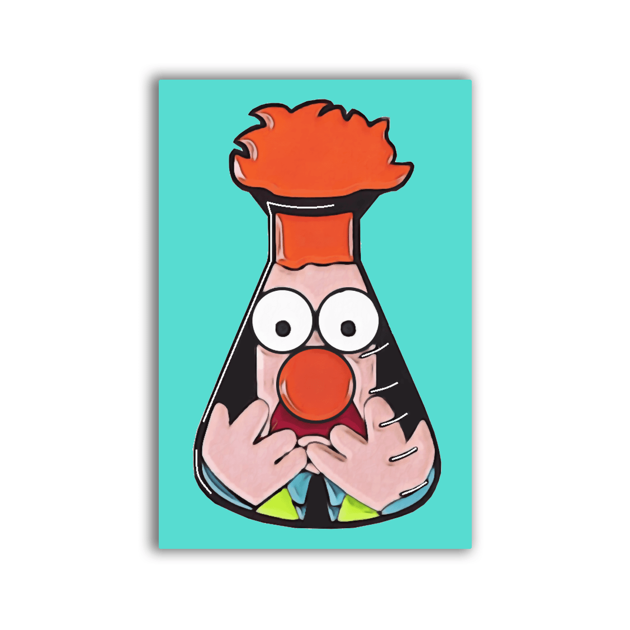 2x3 colorful magnet with image of the muppet named Beaker trapped in a Erlenmeyer Flask