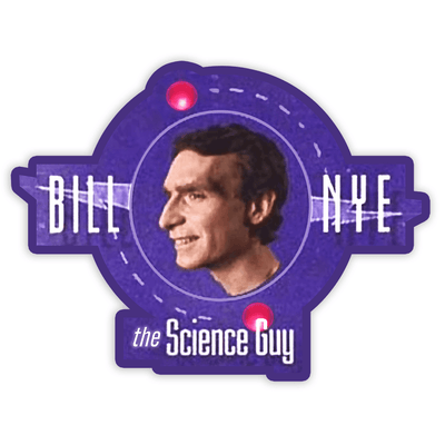 Image of a vinyl sticker that is 3 inch on its longest side with a science theme
