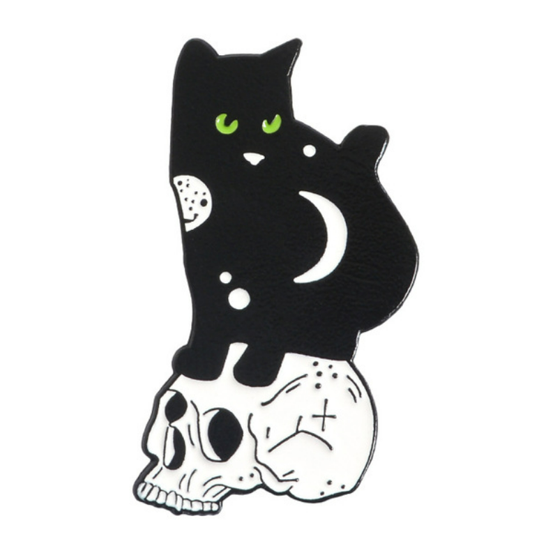 Cat + Skull Enamel Pin