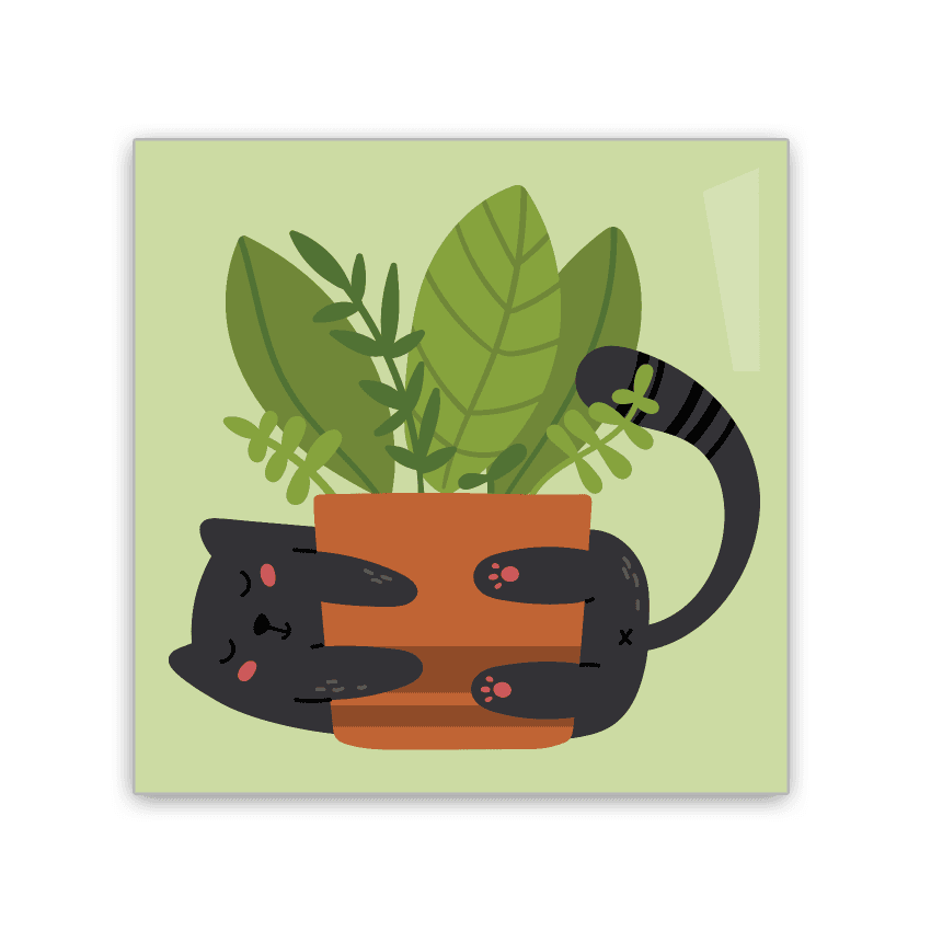 Image of 2x3 colorful magnet of a cat and a potted plant