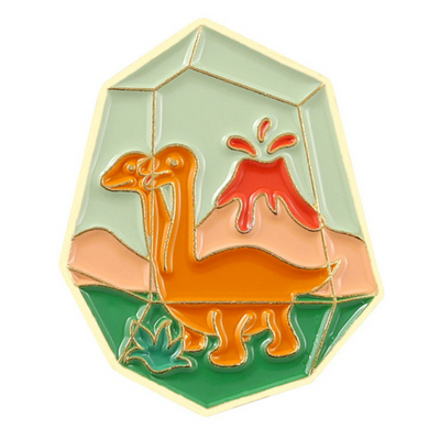 Brachiosaurus + Volcano Terrarium Enamel Pin