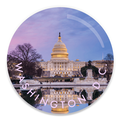 2.25 inch round colorful magnet with image of us capitol building