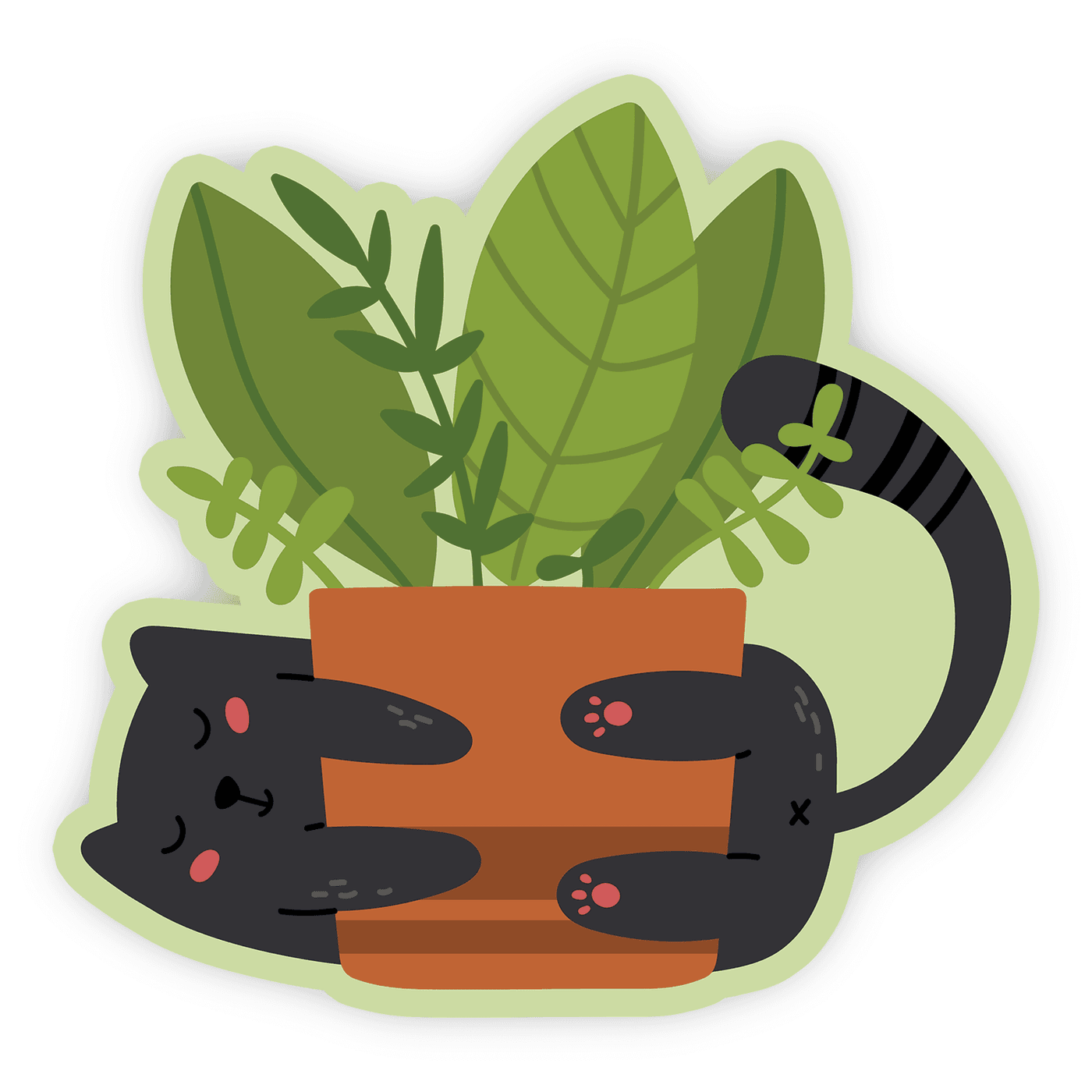 Cute Cat + Potted Plant - Vinyl Sticker