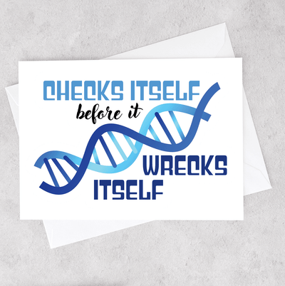 This card has a biology theme and shows DNA 