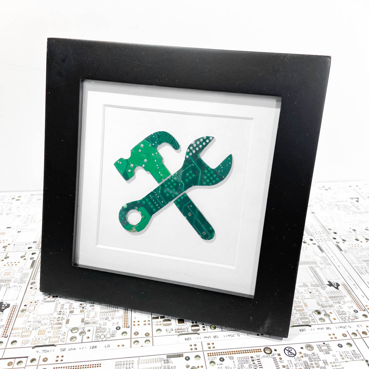 Hammer and Wrench Circuit Board Art - Mini Square