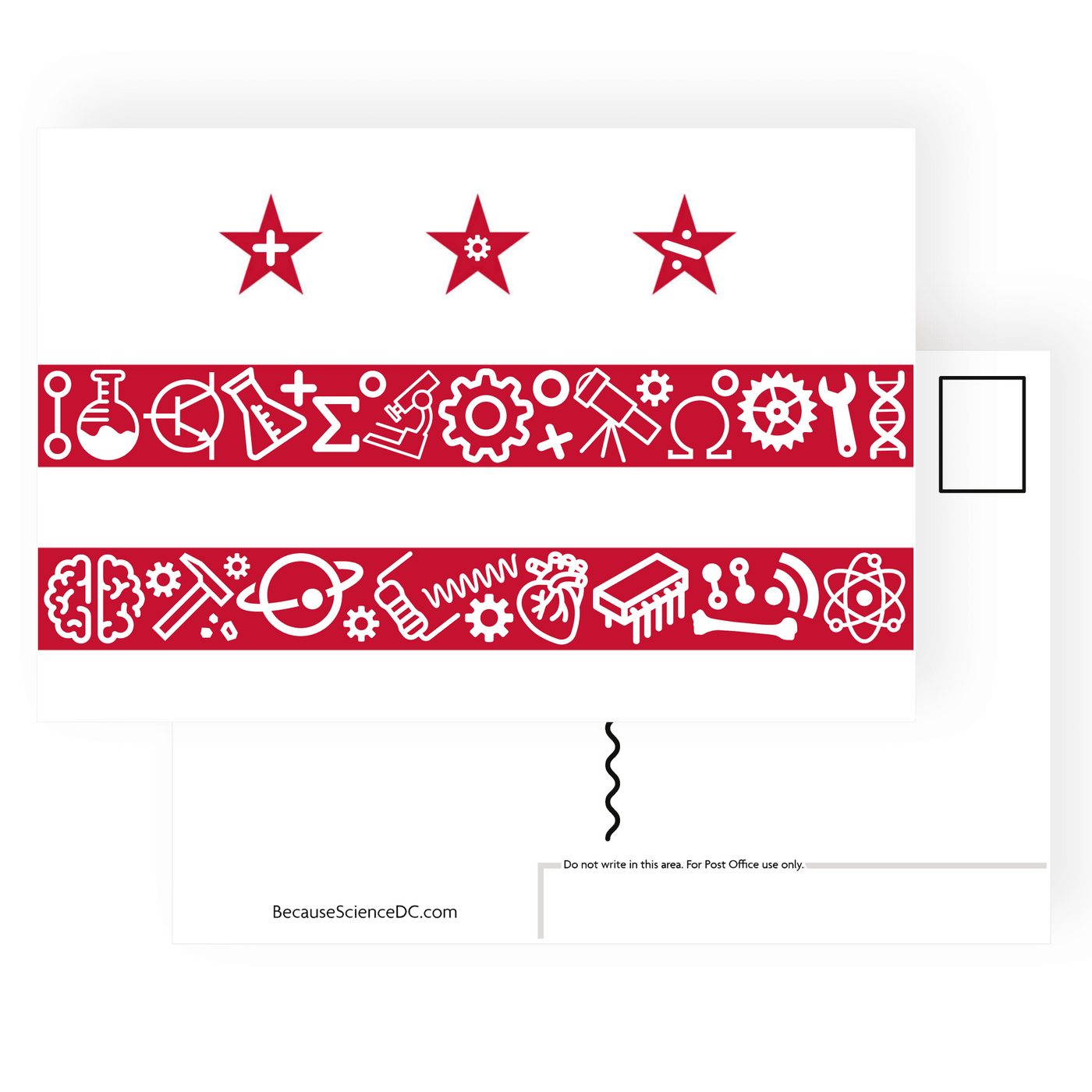 postcard of the DC flag made of red science symbols
