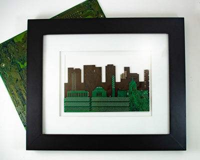 handcrafted circuit board framed art collage piece