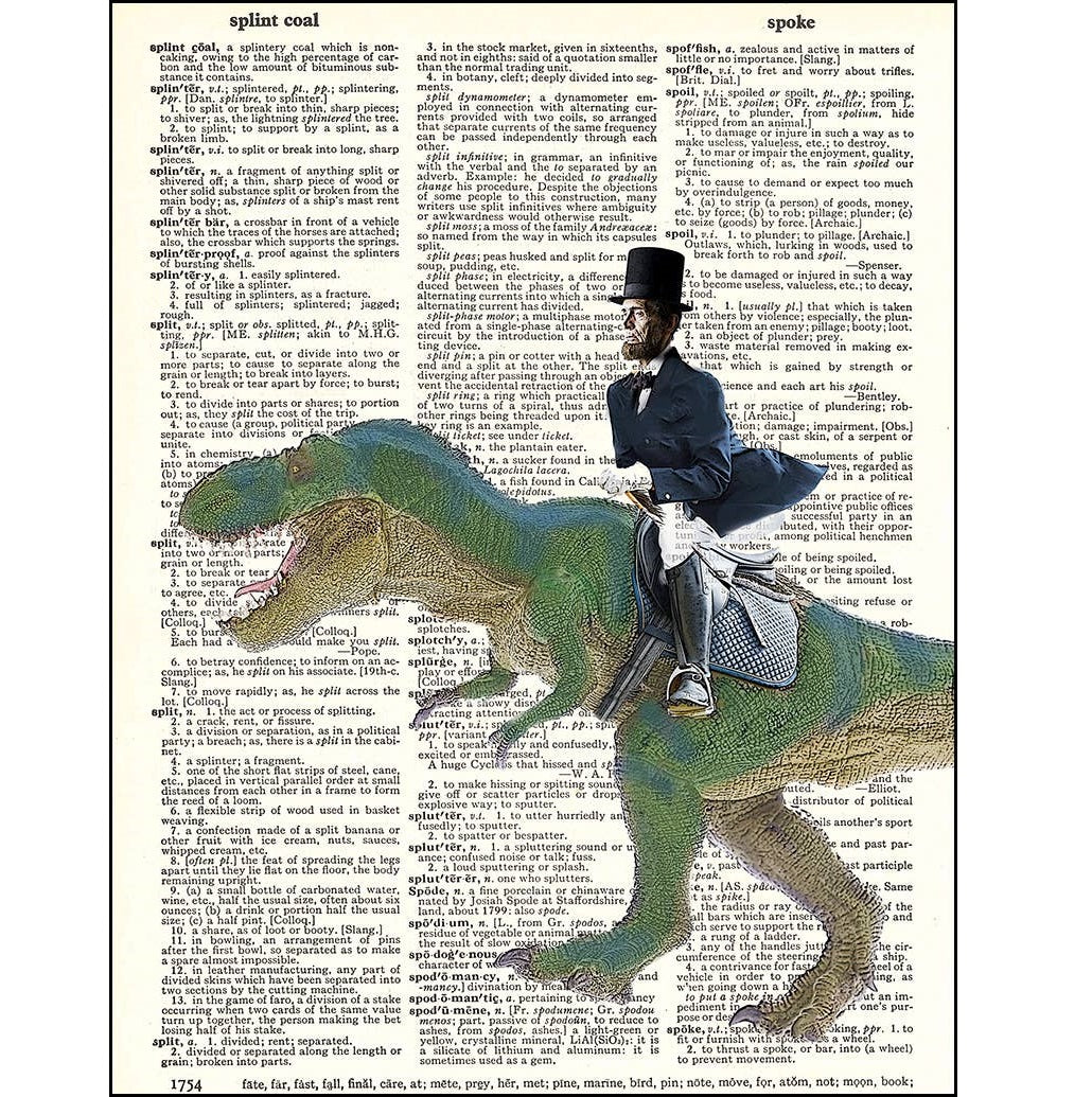Lincoln Riding Dinosaur - Dictionary Print