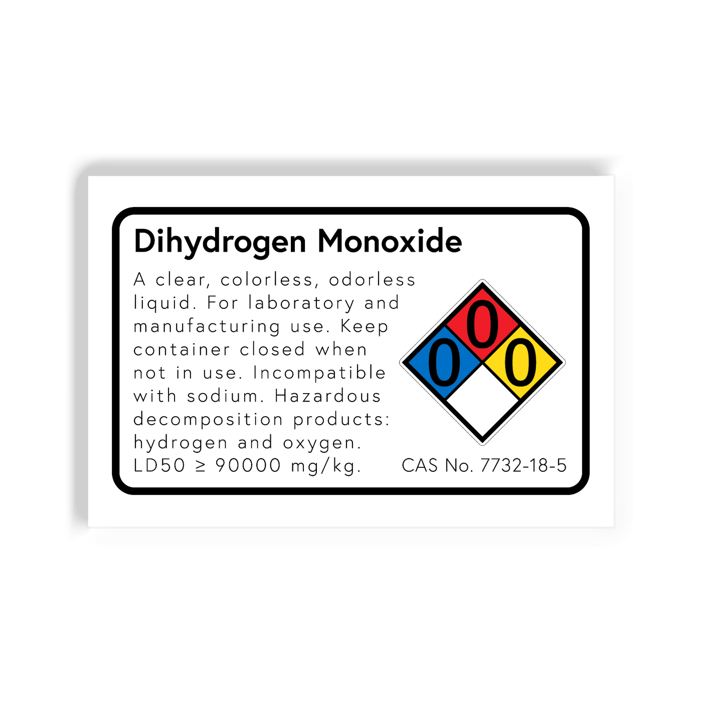 2x3 colorful magnet with image of a chemical information label for dihydrogen monoxide