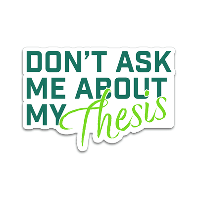 Image of a vinyl sticker that is 3 inch on its longest side with a Grad Student theme