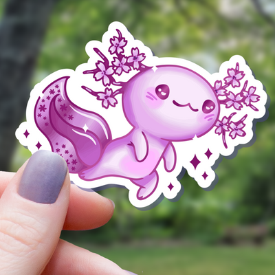 Cherry Blossom Axolotl Sticker