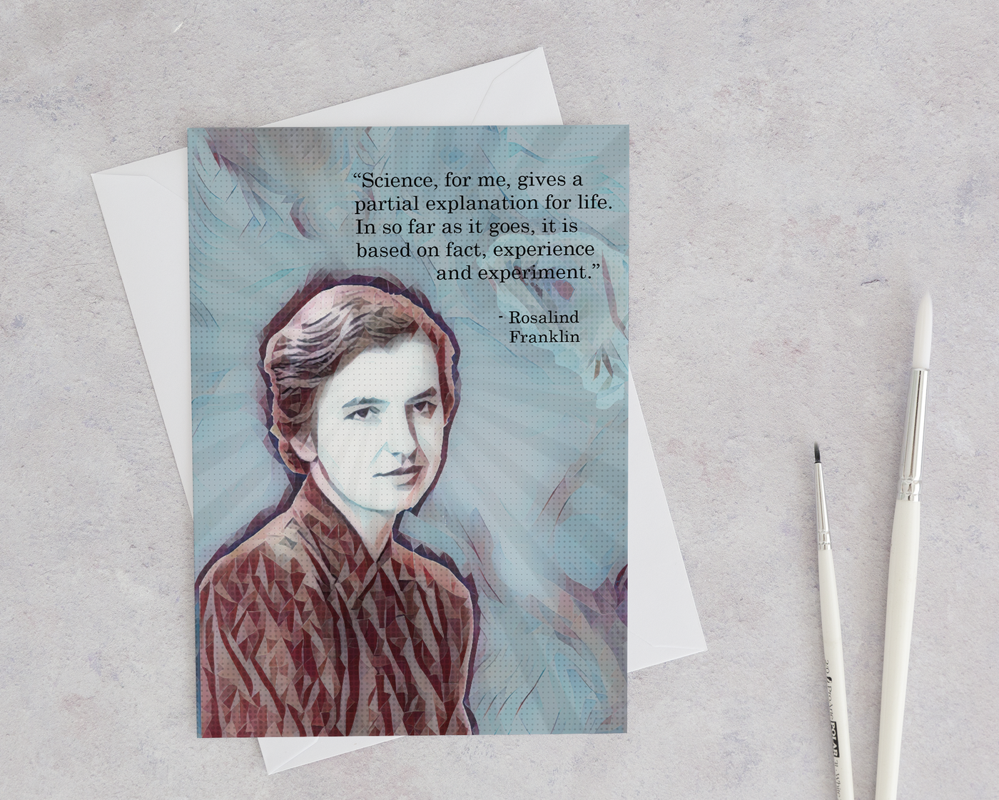 Rosalind Franklin blank greeting card with envelope with a modern computer designed image