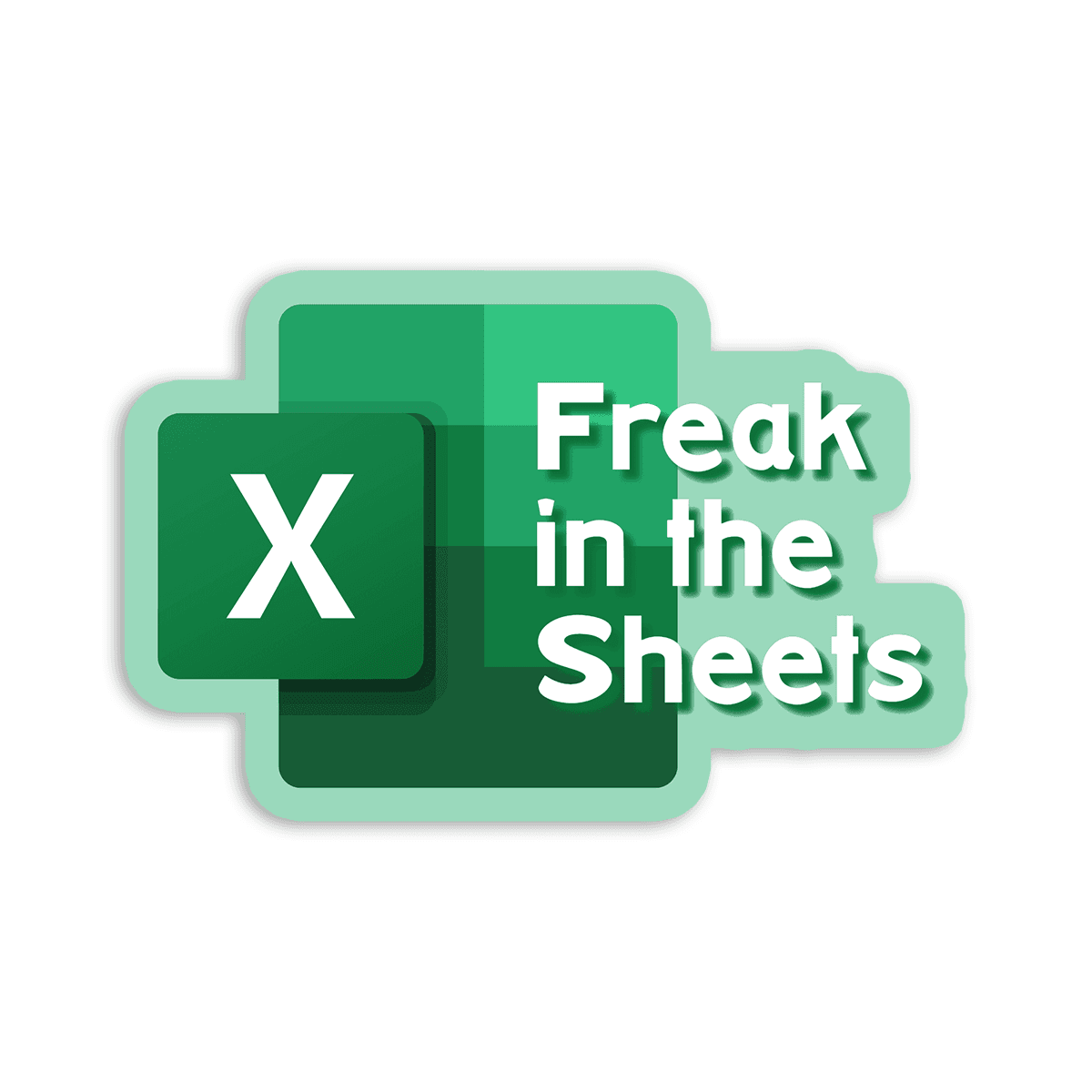 Image of a vinyl sticker that is 3 inch on its longest side with a spreadsheet theme