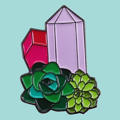 Succulents + Gemstones Enamel Pin