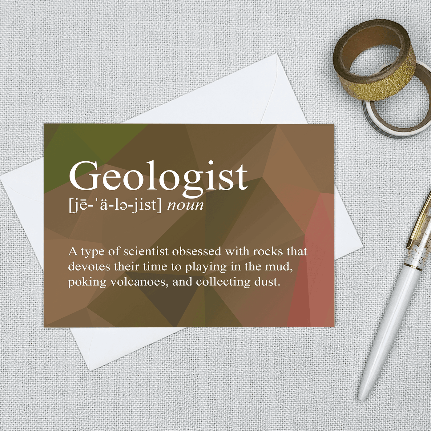 Image of a 4.13" x 5.83" greeting card with a snarky Geologist Definition