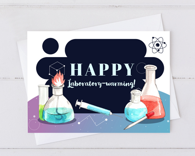happy laboratory warming card for congratulating scientists on joining a new lab