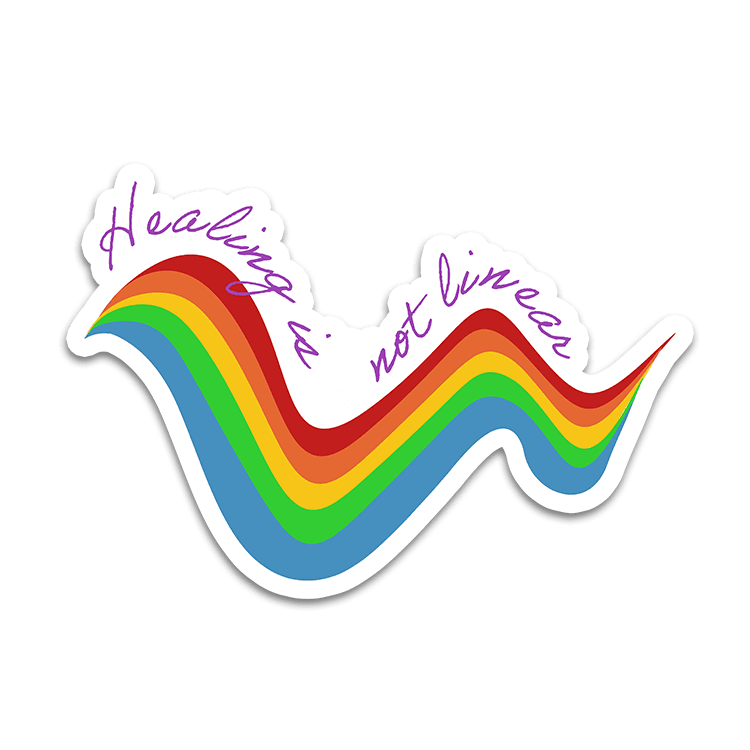 Image of a vinyl sticker that is 3 inch on its longest side with a mental health theme