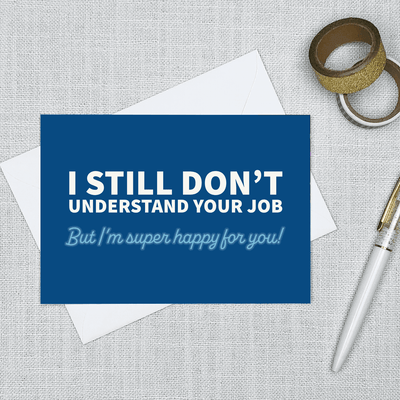 Image of a 4.13" x 5.83" greeting card with a congratulatory theme 
