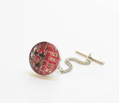 Circuit Board Tie Tack Red, Recycled Computer Jewelry, Geeky Tie Pin, Fathers Day Gift, Electrical Engineer Gift, Wearable Technology, Nerdy