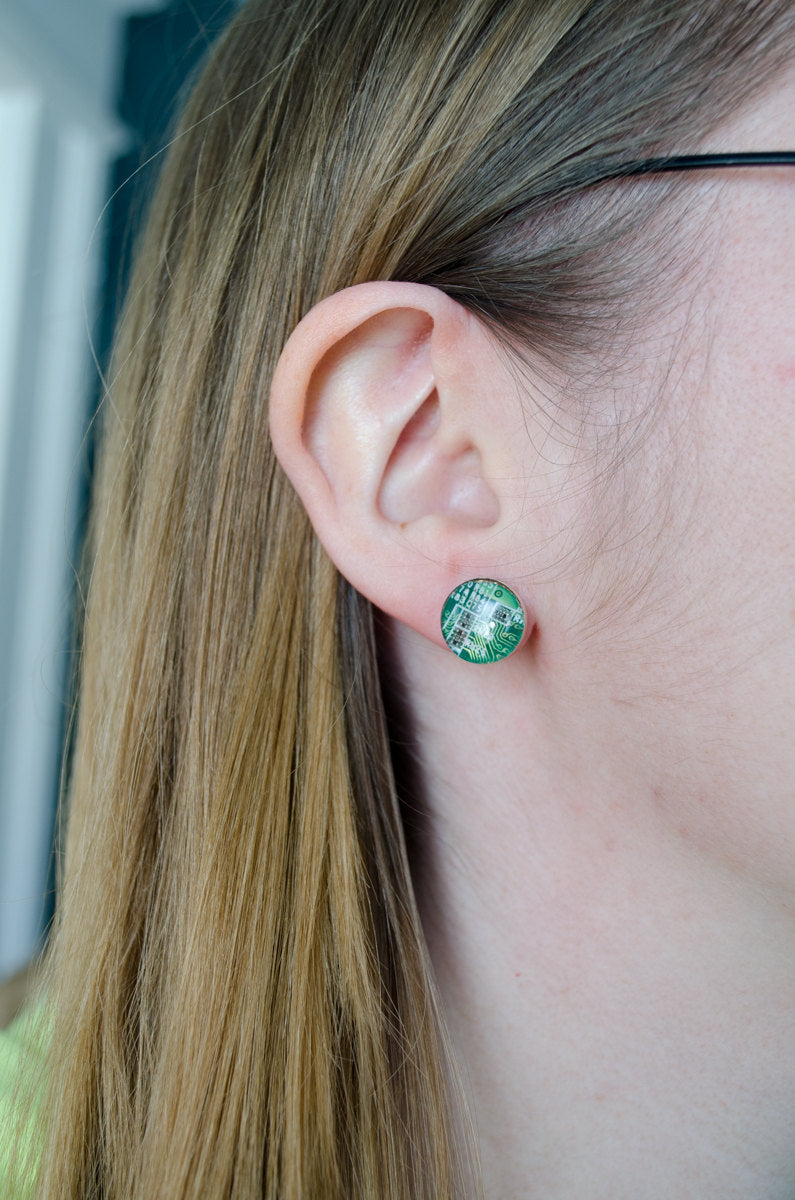 Tiny Circuit Board Sterling Silver Post Earrings