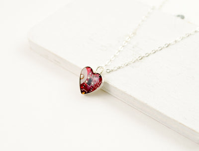 Circuit Board Necklace - Tiny Red Sterling Silver Heart