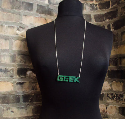 geek necklace on mannequin 