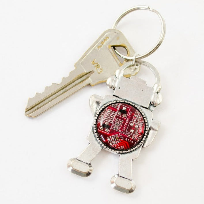 red robot circuit board keychain