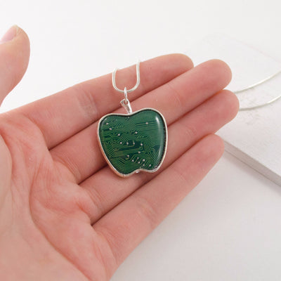 Circuit Board Apple Necklace, Technology Teacher Gift, Upcycled Computer Jewelry, Computer Teacher, Computer Programmer, Geek Gift for Her