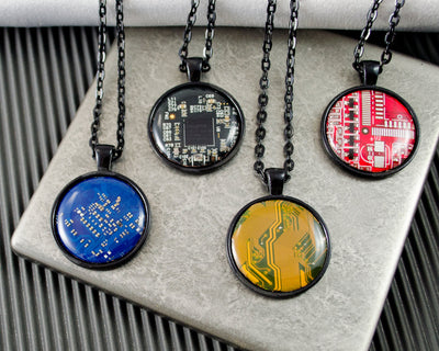 multi colored masculine circuit board necklaces