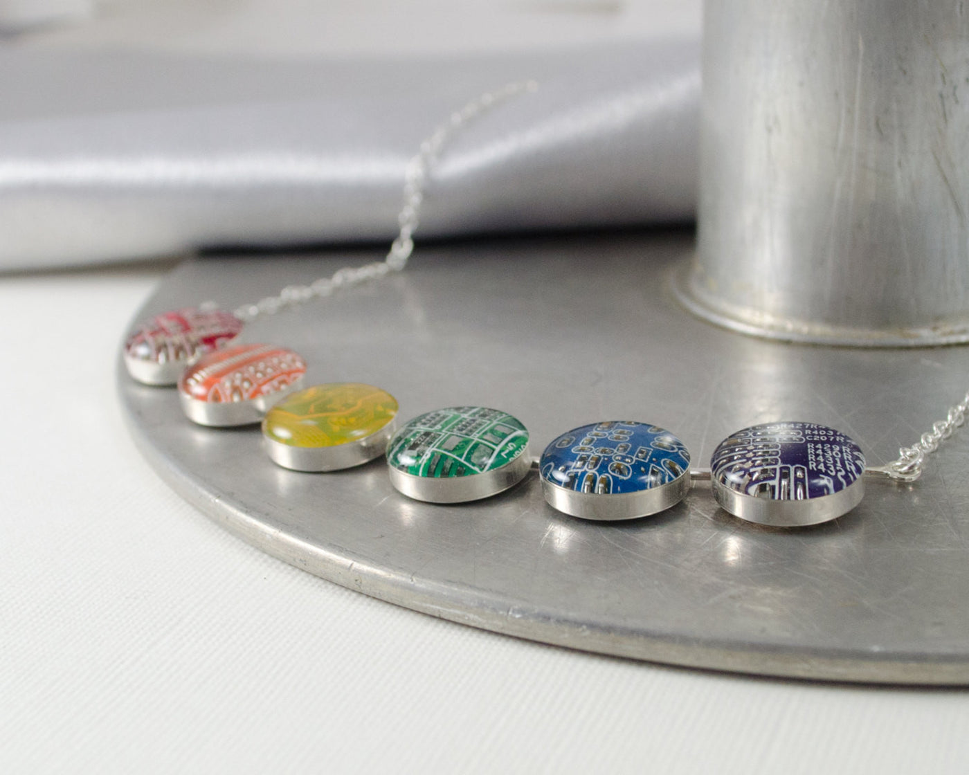 Circuit Board Rainbow Necklace - Sterling Silver Jewelry