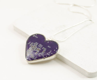 Circuit Board Heart Necklace - Purple