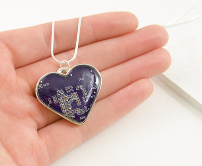 Circuit Board Heart Necklace - Purple
