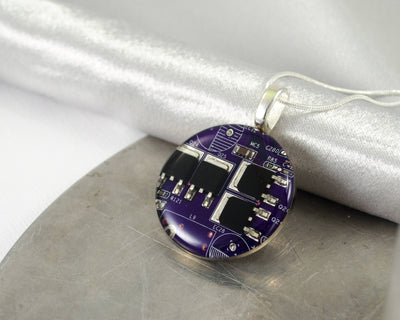 Circuit Board Necklace LARGE Violet, Recycled Motherboard Jewelry, Wearable Technology, Computer Gift, Computer Programmer, Upcycled