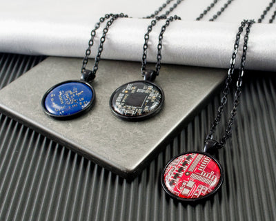 multi colored masculine circuit board necklaces