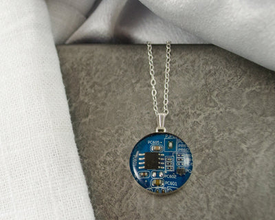 Circuit Board Necklace, Sterling Silver Necklace, Royal Blue Geeky Jewelry, Wearable Technology, Computer Engineer, Science Necklace, Nerdy