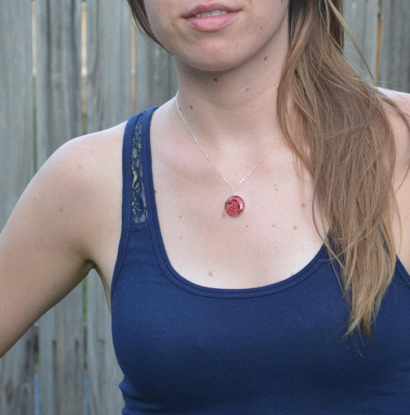 Red Circuit Board Necklace, Sterling Silver Necklace, Royal Blue Jewelry, Wearable Technology, Computer Engineer, Science Necklace, Nerdy