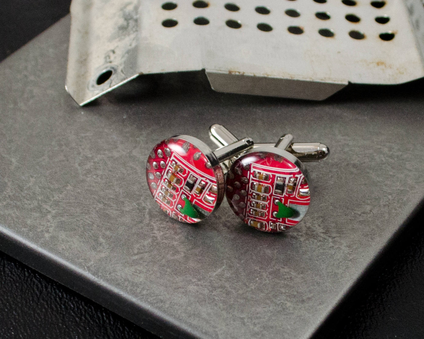 Circuit Board Cuff Links Red, Circuit Board Jewelry, Wearable Technology, Industrial Chic, Geeky Groomsmen Gifts, Techie Gift for Engineer