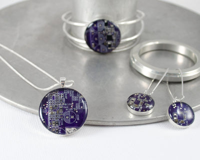 necklace, earring, and bracelet circuit board jewelry set