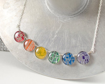 six piece rainbow circuit board necklace