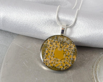 Circuit Board Necklace LARGE Yellow, Recycled Motherboard Jewelry, Wearable Technology, Computer Gift, Computer Programmer, Upcycled