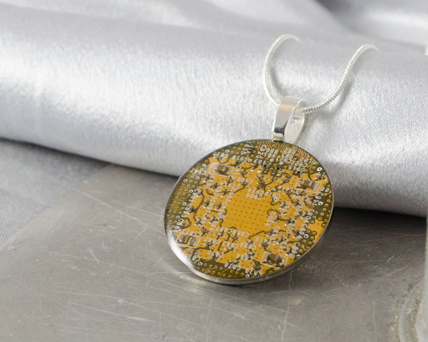 Circuit Board Necklace LARGE Yellow, Recycled Motherboard Jewelry, Wearable Technology, Computer Gift, Computer Programmer, Upcycled