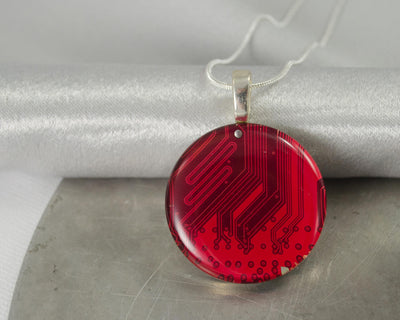 red circuit board necklace